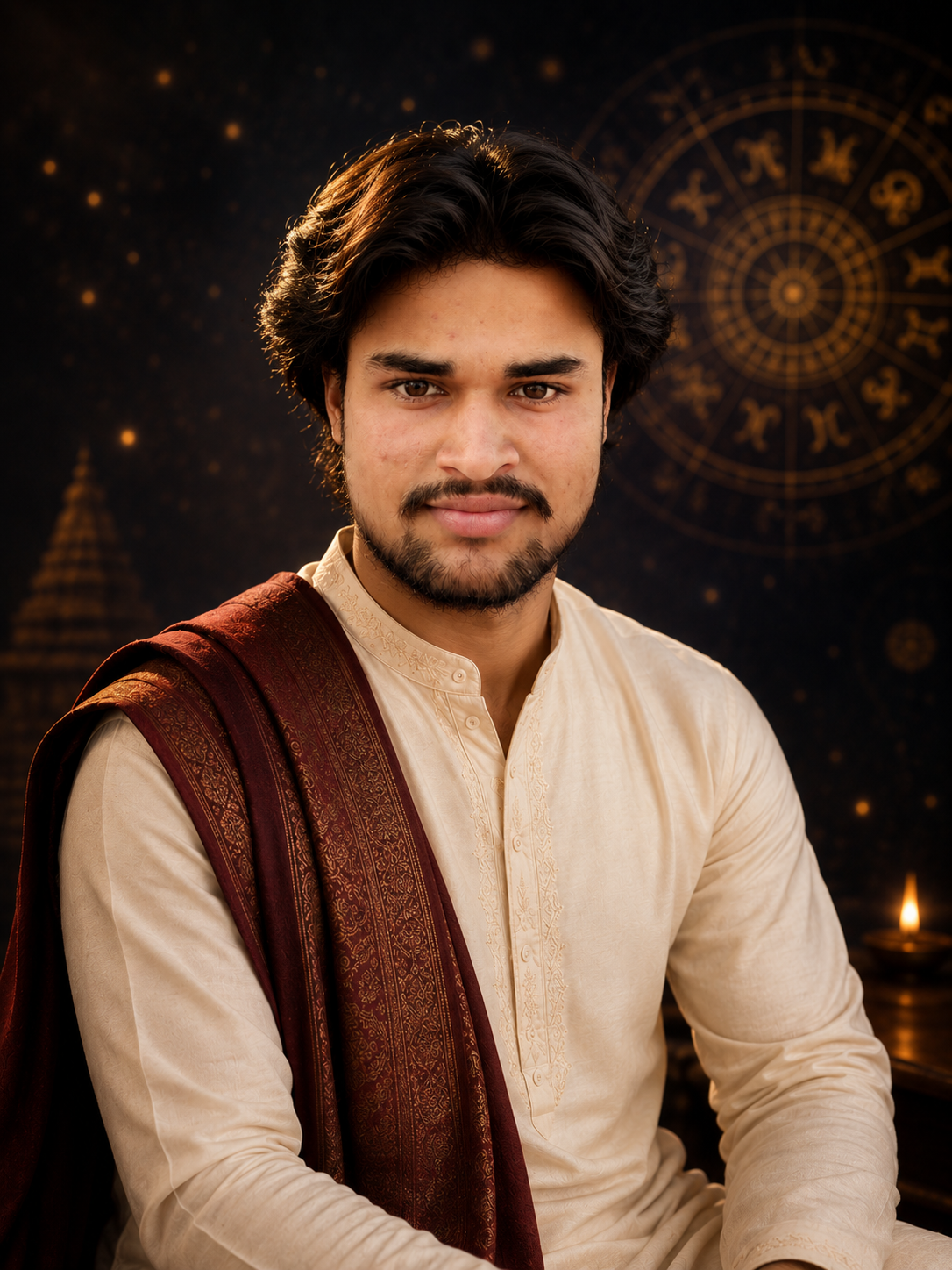 Portrait of Astro Aman Pathak, Vedic astrologer, in traditional attire